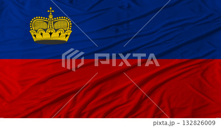 Liechtensteiner flag waving. Flag of Liechtenstein with cloth texture 132826009