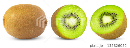 Kiwi fruit with slices collection isolated on white background. Kiwi and cut in a slice isolated. Kiwi fruit with slices collection isolated on white background. Kiwi and cut in a slice isolated. 132826032