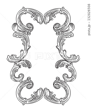 Vertical vector engraved frame baroque scroll design element 132826508