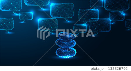 Digital mindfulness and AI wellness balance with glowing zen stones and speech bubbles Digital mindfulness and AI wellness balance with glowing zen stones and speech bubbles 132826792