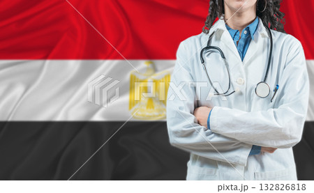 Medical professional on Egypt flag. Healthcare and wellness in Egypt, Concept 132826818