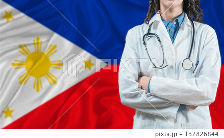 Medical professional on Philippine flag. Healthcare and wellness in the Philippines, Concept Medical professional on Philippine flag. Healthcare and wellness in the Philippines, Concept 132826844