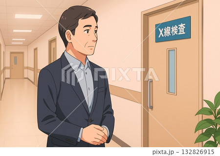 X線検査室の前で待つビジネスマンの不安げな表情 132826915