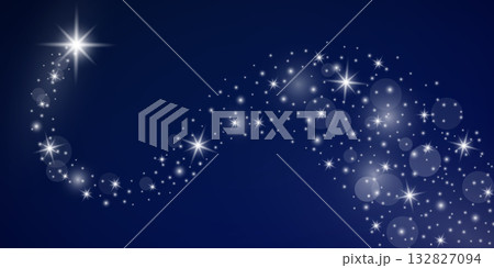 Magical glowing starry trail. Sparkling star trail with scattered stars, glowing effects and bokeh lights on deep blue background. Perfect for Christmas designs, holiday or magical concepts. Vector Magical glowing starry trail. Sparkling star trail with scattered stars, glowing effects and bokeh lights on deep blue background. Perfect for Christmas designs, holiday or magical concepts. Vector 132827094