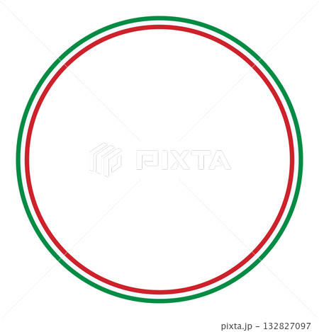 Simple empty circle frame with Italian flag colors on a clean background. Abstract photo frame for Italy national day celebration, sports event, cultural festival. Space for text or photo. Vector Simple empty circle frame with Italian flag colors on a clean background. Abstract photo frame for Italy national day celebration, sports event, cultural festival. Space for text or photo. Vector 132827097