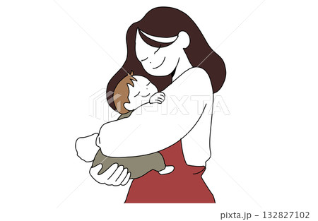 優しく赤ちゃんを抱く母親のイラスト 優しく赤ちゃんを抱く母親のイラスト 132827102
