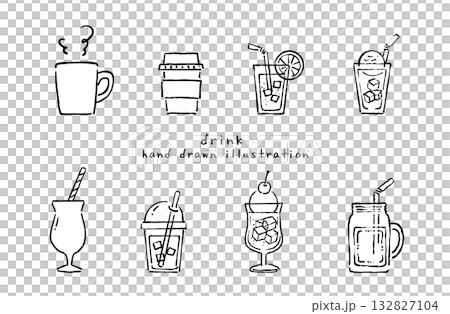 時尚咖啡館飲品線條畫插圖 時尚咖啡館飲品線條畫插圖 132827104