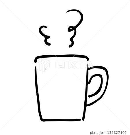 湯気のあるマグカップ線画イラスト素材 132827105
