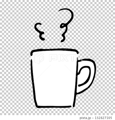 湯気のあるマグカップ線画イラスト素材 132827105