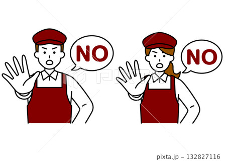 NOと言って拒否するカフェの店員　セット 132827116