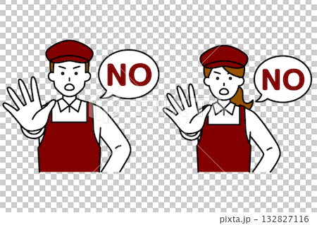 NOと言って拒否するカフェの店員　セット 132827116