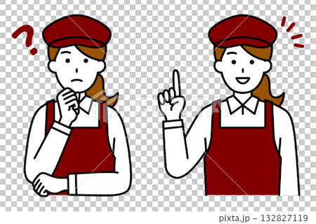 A female cafe employee coming up with an idea set 132827119