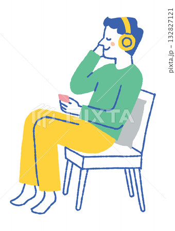 ヘッドホンで音楽を聴く男性_色 ヘッドホンで音楽を聴く男性_色 132827121