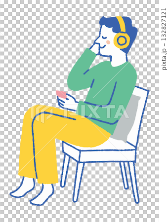 ヘッドホンで音楽を聴く男性_色 ヘッドホンで音楽を聴く男性_色 132827121