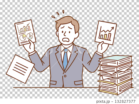 仕事に追われて困惑するビジネスマン 132827377