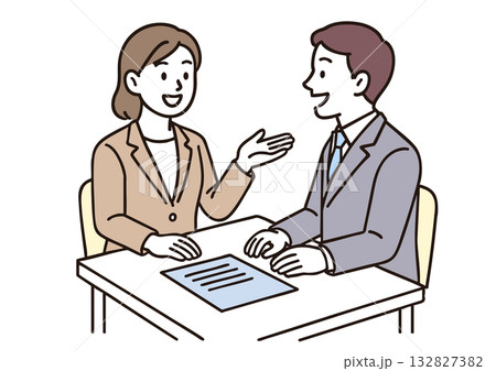 商談面接で話す男女のビジネスマンイラスト 商談面接で話す男女のビジネスマンイラスト 132827382