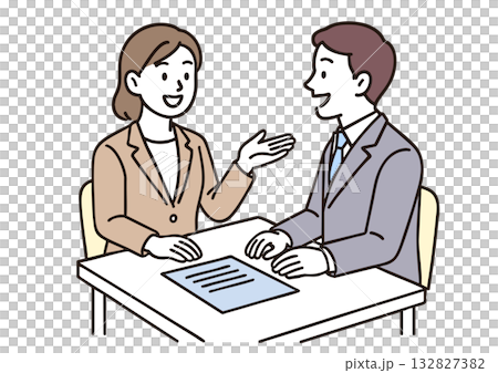 商談面接で話す男女のビジネスマンイラスト 商談面接で話す男女のビジネスマンイラスト 132827382