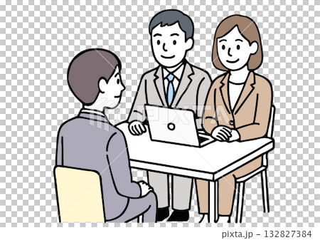 ノートパソコンで面接を行う男女スタッフ 132827384