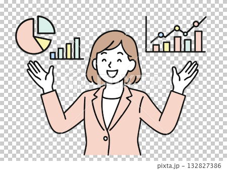 説明する女性ビジネスマンのプレゼン 説明する女性ビジネスマンのプレゼン 132827386
