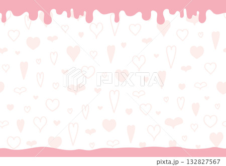 溶けたチョコとたくさんの手描きのハートがランダムに並んだパターン背景(ストロベリー・ホワイト) 溶けたチョコとたくさんの手描きのハートがランダムに並んだパターン背景(ストロベリー・ホワイト) 132827567