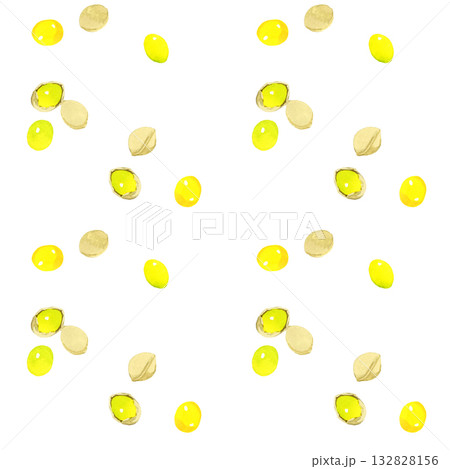 ギンナンの実のシームレスパターン　秋の味覚の手描き水彩イラスト背景素材 132828156