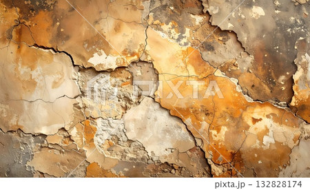 《AI画像》風化して崩れかけた壁 132828174