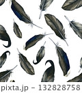 Seamless pattern watercolor illustrations of drake feathers. Isolated on a white background, hand-drawn. For cards, scrapbooking, wallpaper and textiles 132828758