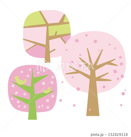 3種類の桜の木のカットイラスト　北欧テイスト 132829118