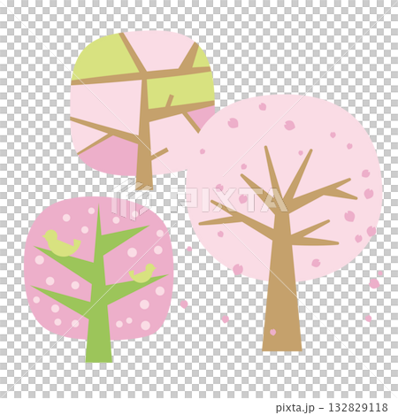3種類の桜の木のカットイラスト　北欧テイスト 132829118