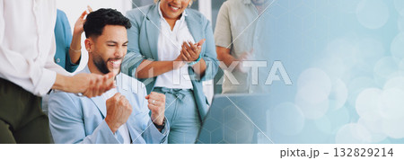 Business people, group and laptop for winning, space or bokeh for mockup, goal or applause. Team, man and celebration with fist, yes and cheers for stock market, trading or profit at investing agency Business people, group and laptop for winning, space or bokeh for mockup, goal or applause. Team, man and celebration with fist, yes and cheers for stock market, trading or profit at investing agency 132829214