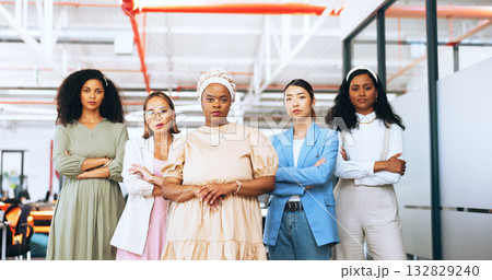 Group portrait, arms crossed and business women confident, serious and design team pride, solidarity and empowerment. Diversity job, career experience and workforce unity, collaboration and teamwork Group portrait, arms crossed and business women confident, serious and design team pride, solidarity and empowerment. Diversity job, career experience and workforce unity, collaboration and teamwork 132829240
