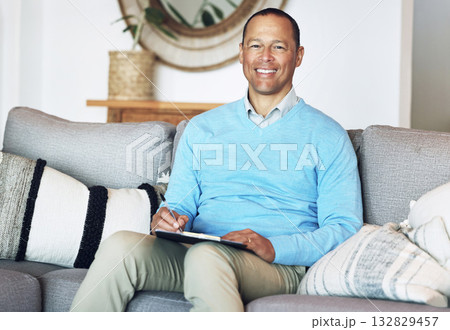 Consulting, remote work and portrait of psychologist with clipboard for therapy, help and support. Start, smile and mature therapist with document for counseling, notes and analysis for work in home 132829457