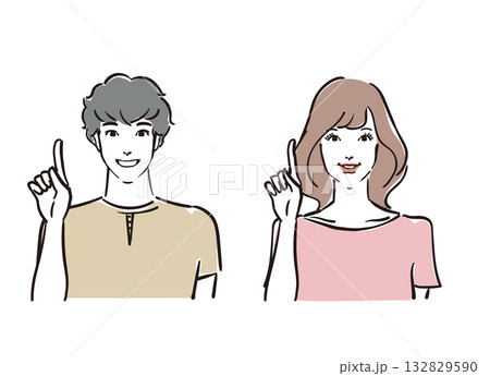 指差し説明をする爽やかな30代男女 132829590