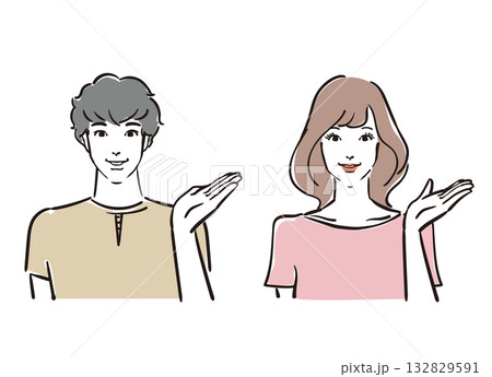 案内する爽やかな30代男女 132829591