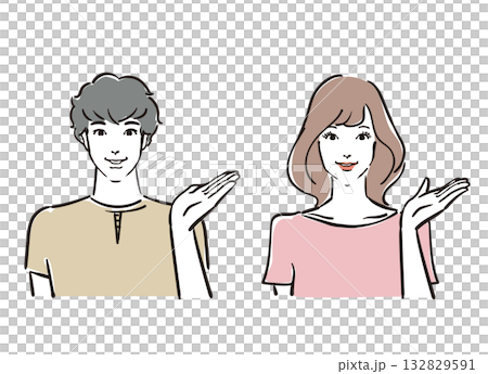 案内する爽やかな30代男女 132829591