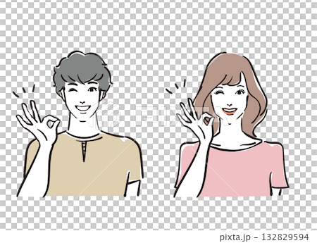 Refreshing men and women in their 30s giving OK signs 132829594