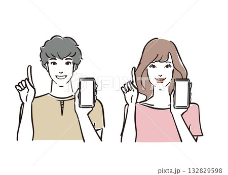 スマホを活用する爽やかな30代男女 スマホを活用する爽やかな30代男女 132829598