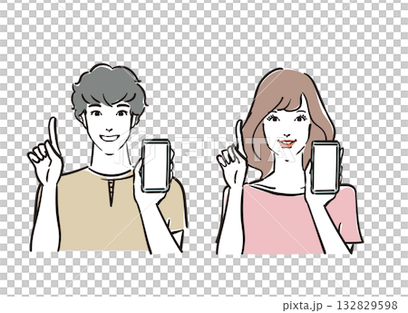 スマホを活用する爽やかな30代男女 スマホを活用する爽やかな30代男女 132829598