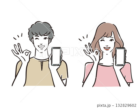 スマホでオッケーな爽やかな30代男女 132829602