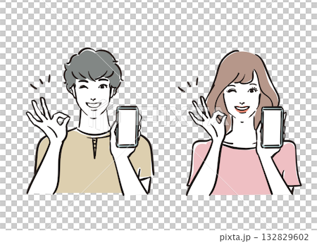 スマホでオッケーな爽やかな30代男女 132829602