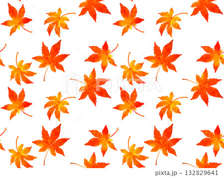 紅葉したもみじの葉っぱのシームレスパターン　秋の植物の手描き水彩イラスト背景素材 132829641