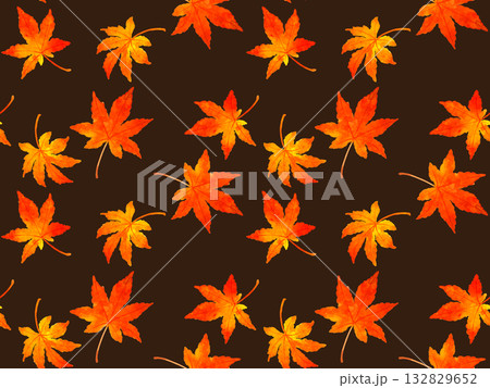 紅葉したもみじの葉っぱのシームレスパターン　秋の植物の手描き水彩イラスト背景素材 132829652