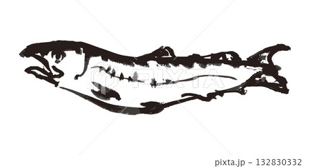 鮭　墨絵　イラスト 132830332