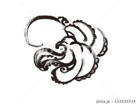 タコ　墨絵　イラスト 132830334