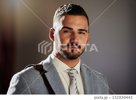 Portrait, businessman and serious law of a legal associate in office ready for corporate lawyer work. Business man, company employee and advocate from Spain with consultant and professional success Portrait, businessman and serious law of a legal associate in office ready for corporate lawyer work. Business man, company employee and advocate from Spain with consultant and professional success 132830443