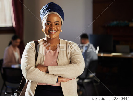 Law firm portrait, confidence and woman for legal work, consultation service or happy contract meeting. Justice advisor, government mock up and African leader, lawyer or attorney with crossed arms Law firm portrait, confidence and woman for legal work, consultation service or happy contract meeting. Justice advisor, government mock up and African leader, lawyer or attorney with crossed arms 132830444