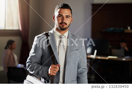 Law firm, portrait or business man confident for legal work, office consultation or justice career mission. Advisor, government consultant or Spain manager, lawyer or serious attorney focus on vision 132830450