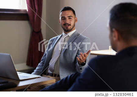 Lawyer, teamwork or corporate men in meeting for court case planning, strategy or communication in office. Law firm, collaboration or people for evidence review, legal conversation or solution Lawyer, teamwork or corporate men in meeting for court case planning, strategy or communication in office. Law firm, collaboration or people for evidence review, legal conversation or solution 132830461