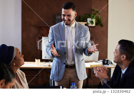Law firm, teamwork or people in meeting presentation on court case planning, strategy discussion or communication. Lawyer, corporate or collaboration for success evidence review or legal conversation 132830462