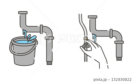 水漏れトラブルへの応急処置イラスト 132830822
